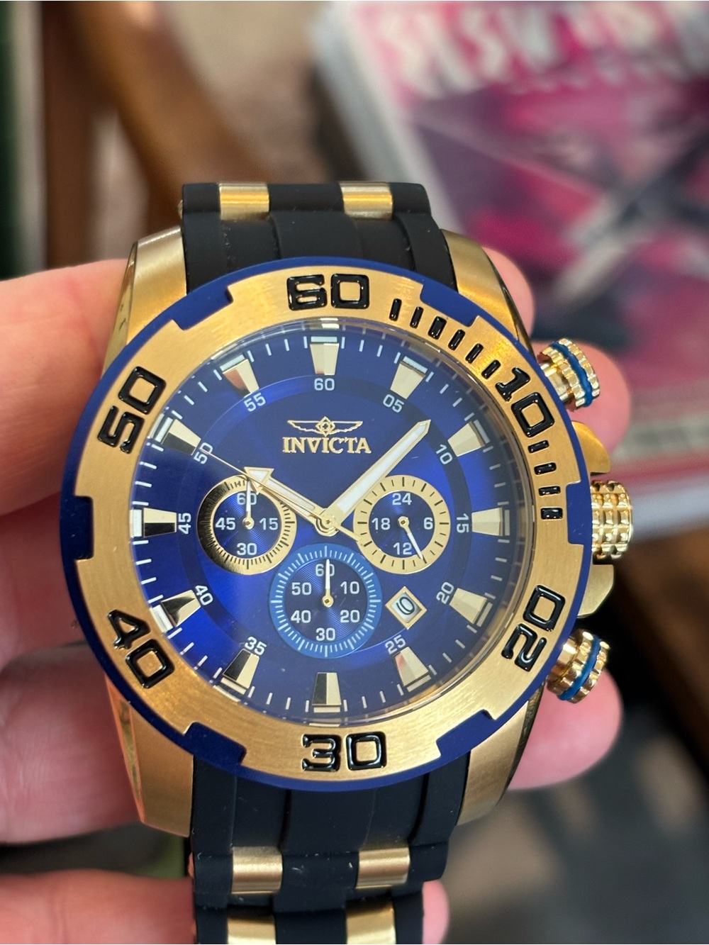 Invicta Gold and Blue Men's Chronograph Dive Watch